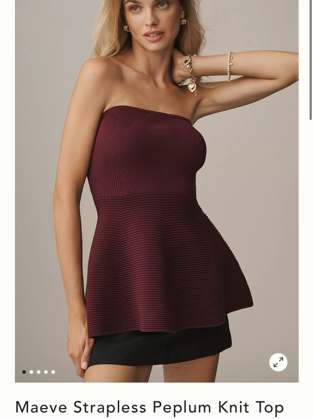 Maeve Strapless Peplum Knit Dress in Burgundy medium